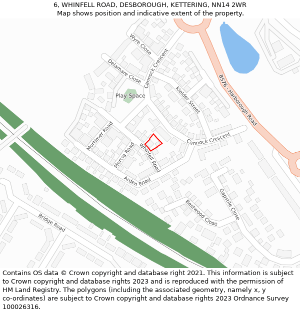 6, WHINFELL ROAD, DESBOROUGH, KETTERING, NN14 2WR: Location map and indicative extent of plot