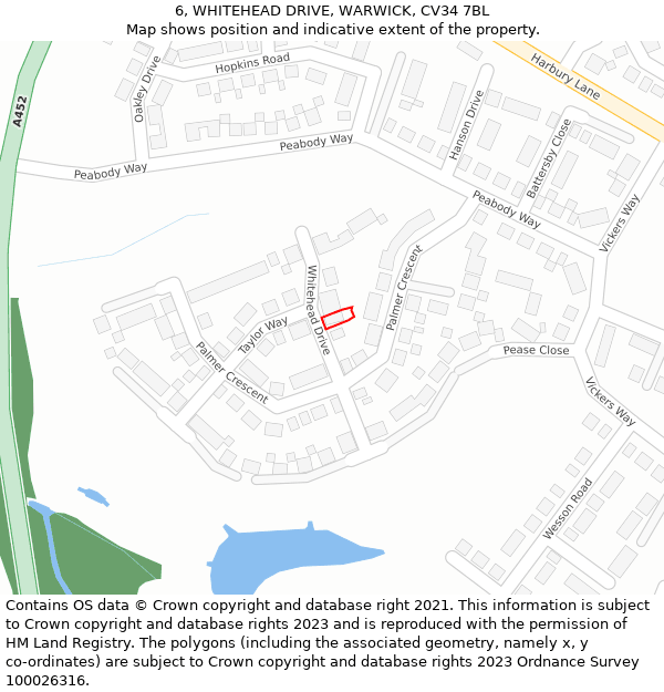 6, WHITEHEAD DRIVE, WARWICK, CV34 7BL: Location map and indicative extent of plot