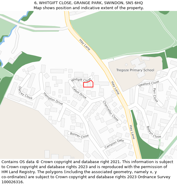 6, WHITGIFT CLOSE, GRANGE PARK, SWINDON, SN5 6HQ: Location map and indicative extent of plot