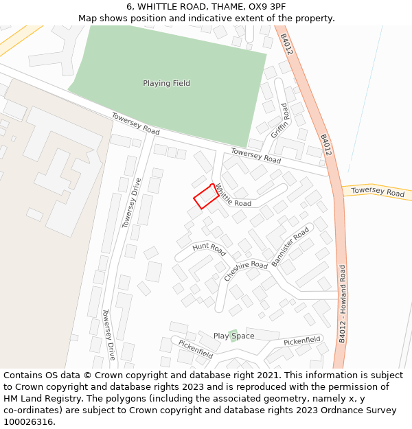 6, WHITTLE ROAD, THAME, OX9 3PF: Location map and indicative extent of plot