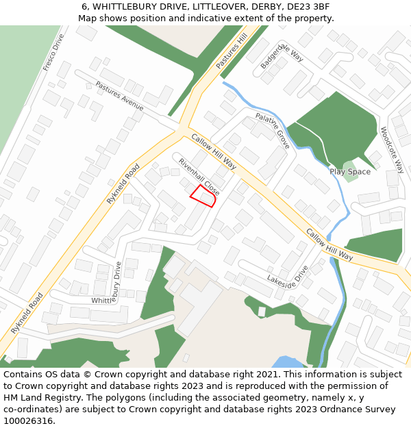 6, WHITTLEBURY DRIVE, LITTLEOVER, DERBY, DE23 3BF: Location map and indicative extent of plot