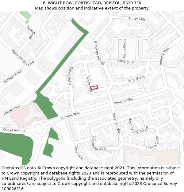 6, WIGHT ROW, PORTISHEAD, BRISTOL, BS20 7FX: Location map and indicative extent of plot