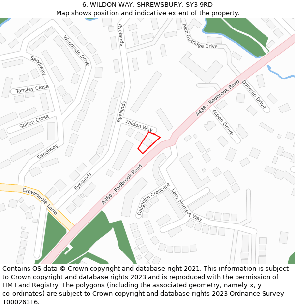 6, WILDON WAY, SHREWSBURY, SY3 9RD: Location map and indicative extent of plot