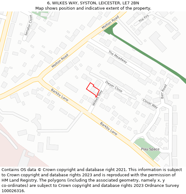 6, WILKES WAY, SYSTON, LEICESTER, LE7 2BN: Location map and indicative extent of plot