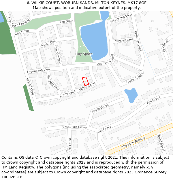 6, WILKIE COURT, WOBURN SANDS, MILTON KEYNES, MK17 8GE: Location map and indicative extent of plot