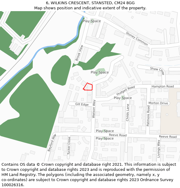 6, WILKINS CRESCENT, STANSTED, CM24 8GG: Location map and indicative extent of plot