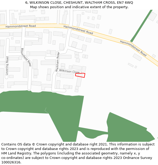 6, WILKINSON CLOSE, CHESHUNT, WALTHAM CROSS, EN7 6WQ: Location map and indicative extent of plot