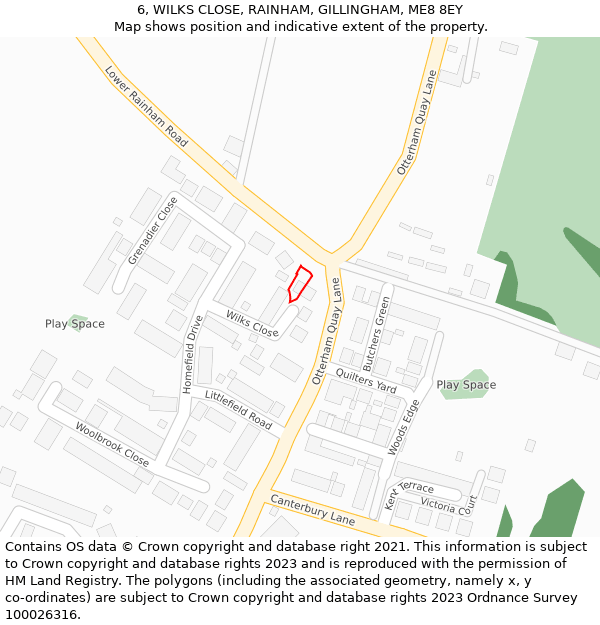 6, WILKS CLOSE, RAINHAM, GILLINGHAM, ME8 8EY: Location map and indicative extent of plot