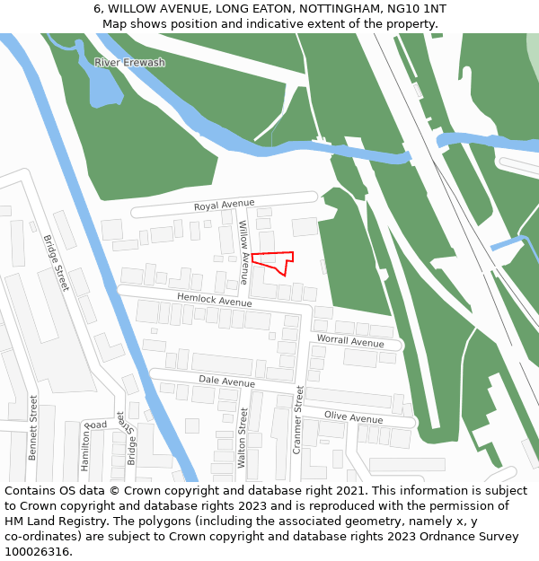 6, WILLOW AVENUE, LONG EATON, NOTTINGHAM, NG10 1NT: Location map and indicative extent of plot