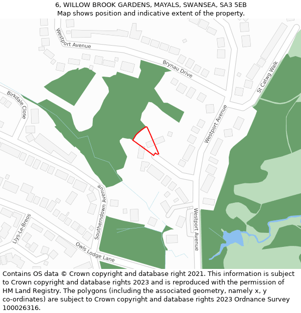 6, WILLOW BROOK GARDENS, MAYALS, SWANSEA, SA3 5EB: Location map and indicative extent of plot