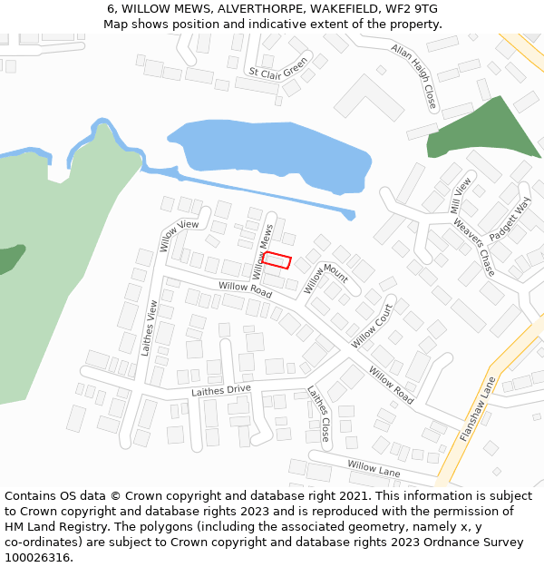 6, WILLOW MEWS, ALVERTHORPE, WAKEFIELD, WF2 9TG: Location map and indicative extent of plot