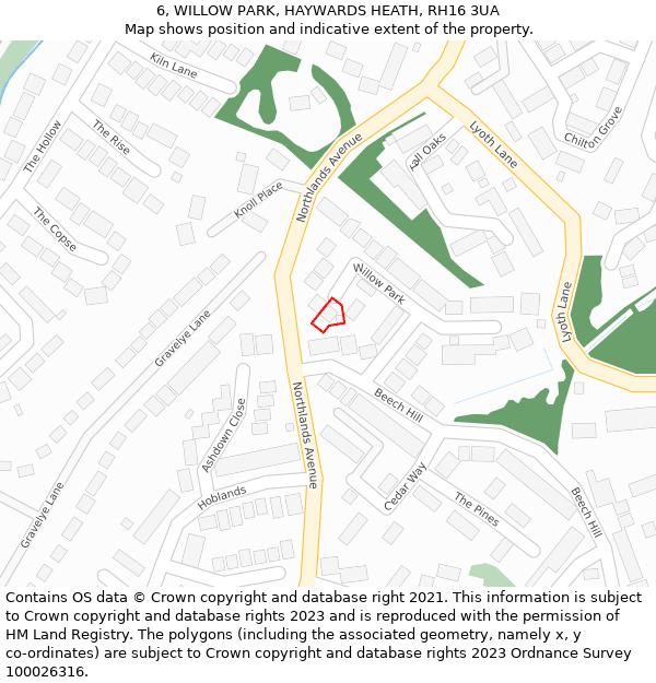 6, WILLOW PARK, HAYWARDS HEATH, RH16 3UA: Location map and indicative extent of plot