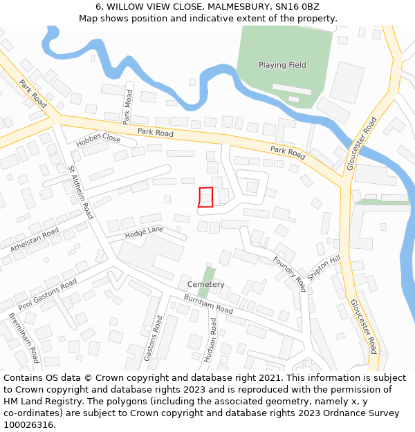 6, WILLOW VIEW CLOSE, MALMESBURY, SN16 0BZ: Location map and indicative extent of plot