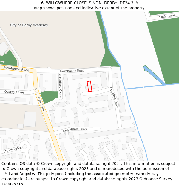6, WILLOWHERB CLOSE, SINFIN, DERBY, DE24 3LA: Location map and indicative extent of plot