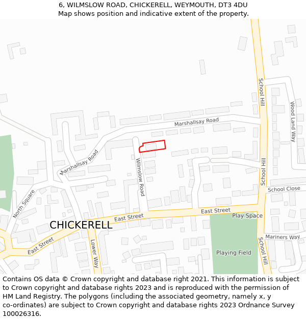 6, WILMSLOW ROAD, CHICKERELL, WEYMOUTH, DT3 4DU: Location map and indicative extent of plot