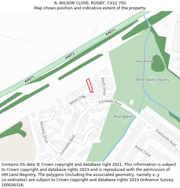 6, WILSON CLOSE, RUGBY, CV22 7SU: Location map and indicative extent of plot