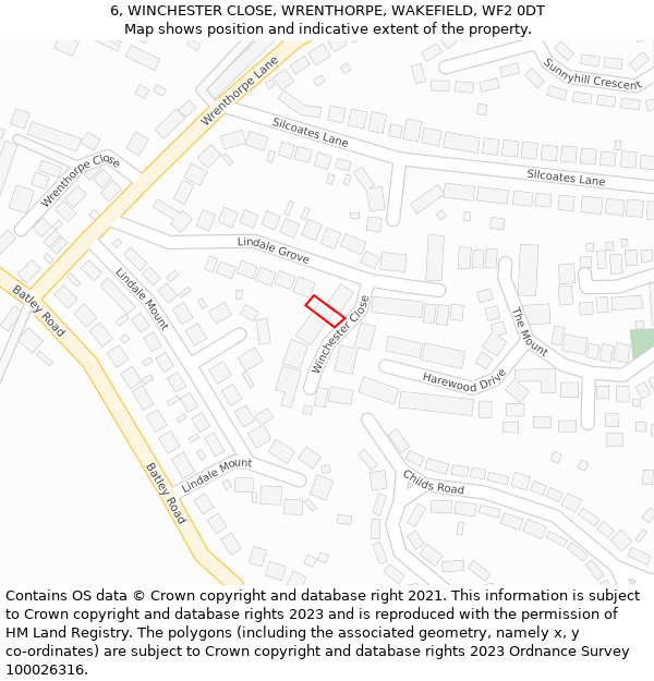 6, WINCHESTER CLOSE, WRENTHORPE, WAKEFIELD, WF2 0DT: Location map and indicative extent of plot