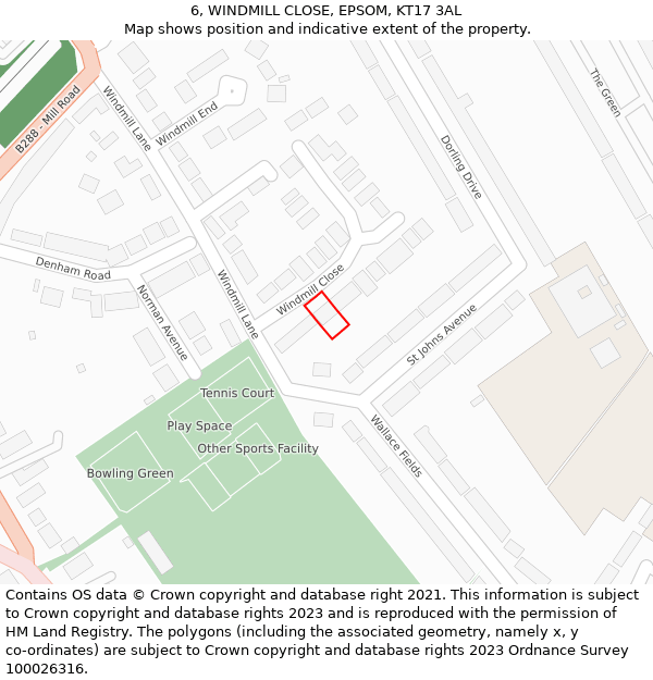 6, WINDMILL CLOSE, EPSOM, KT17 3AL: Location map and indicative extent of plot