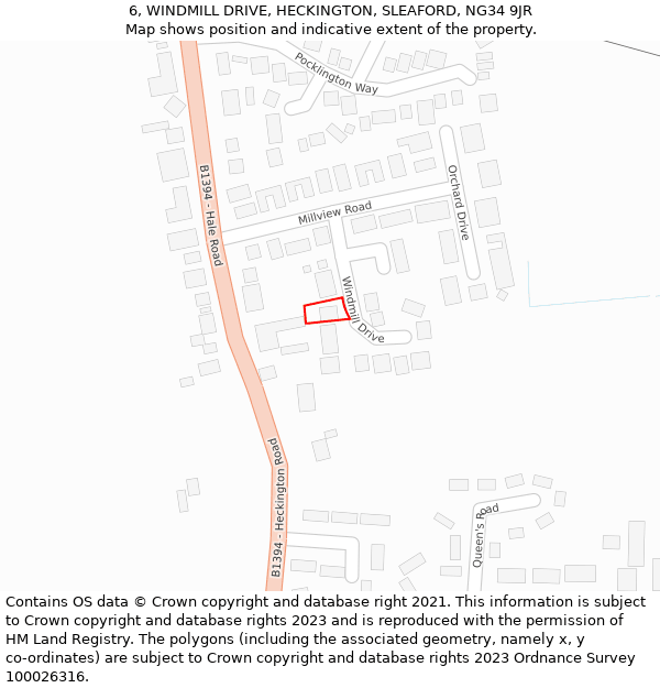 6, WINDMILL DRIVE, HECKINGTON, SLEAFORD, NG34 9JR: Location map and indicative extent of plot