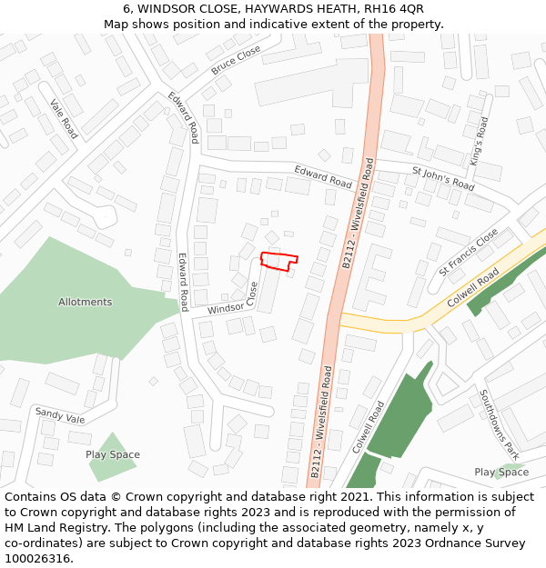 6, WINDSOR CLOSE, HAYWARDS HEATH, RH16 4QR: Location map and indicative extent of plot