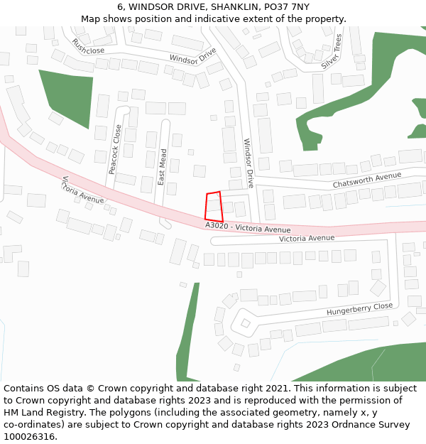 6, WINDSOR DRIVE, SHANKLIN, PO37 7NY: Location map and indicative extent of plot