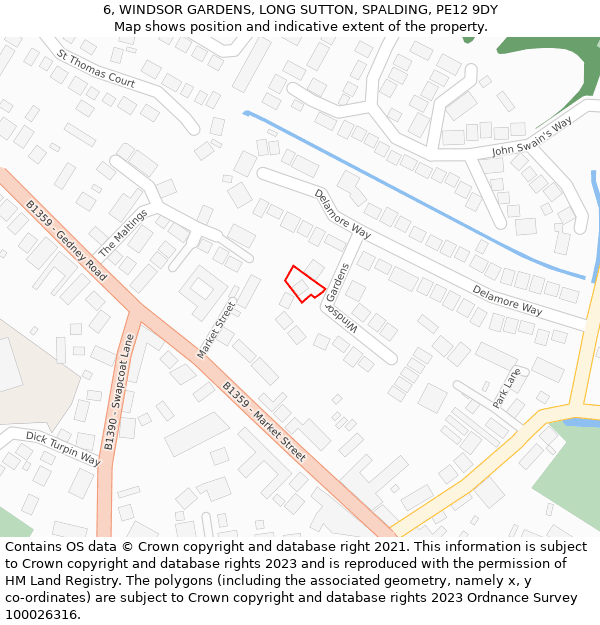 6, WINDSOR GARDENS, LONG SUTTON, SPALDING, PE12 9DY: Location map and indicative extent of plot