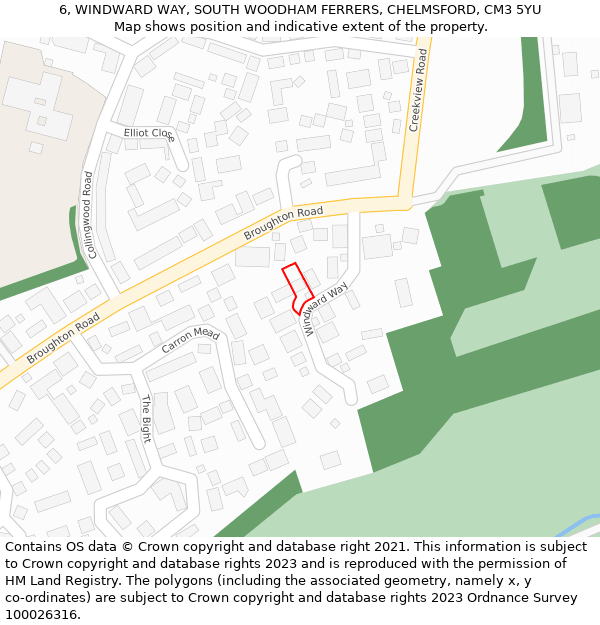 6, WINDWARD WAY, SOUTH WOODHAM FERRERS, CHELMSFORD, CM3 5YU: Location map and indicative extent of plot