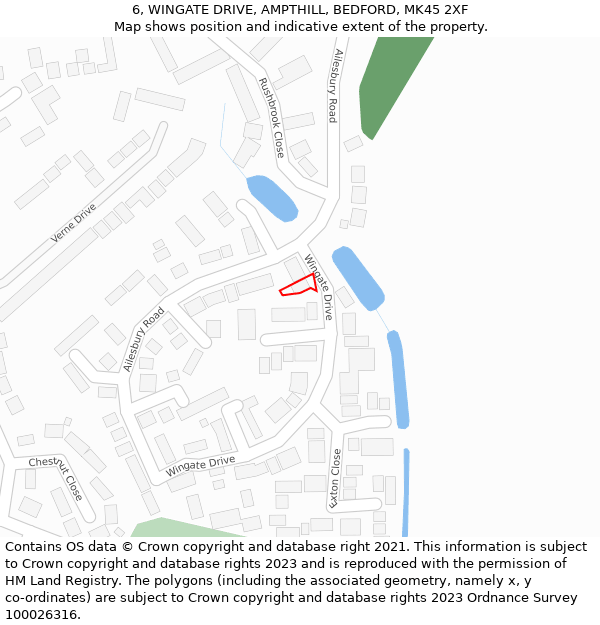 6, WINGATE DRIVE, AMPTHILL, BEDFORD, MK45 2XF: Location map and indicative extent of plot