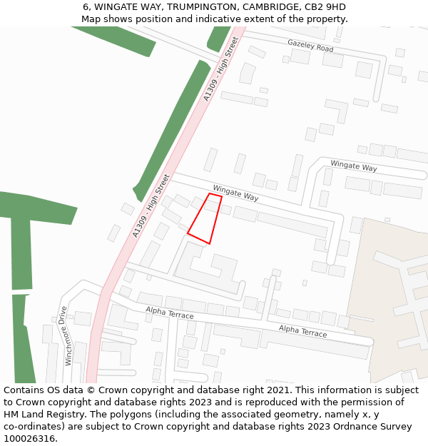 6, WINGATE WAY, TRUMPINGTON, CAMBRIDGE, CB2 9HD: Location map and indicative extent of plot