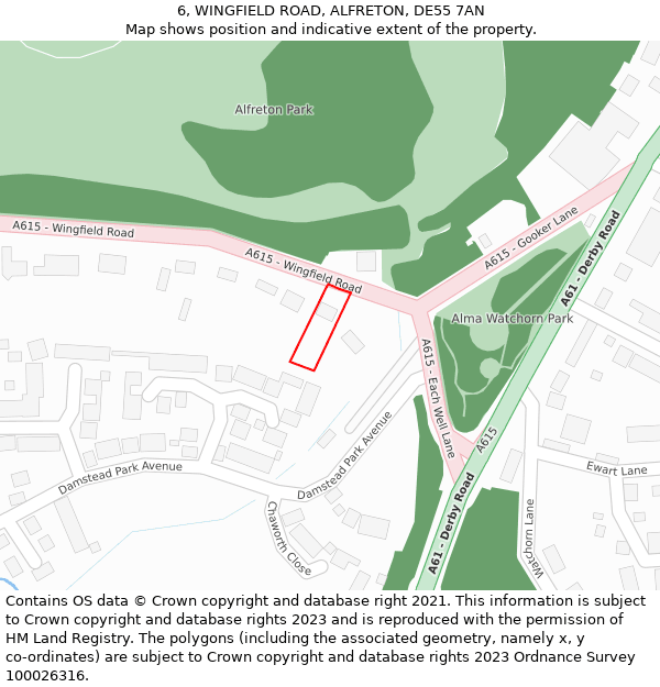 6, WINGFIELD ROAD, ALFRETON, DE55 7AN: Location map and indicative extent of plot