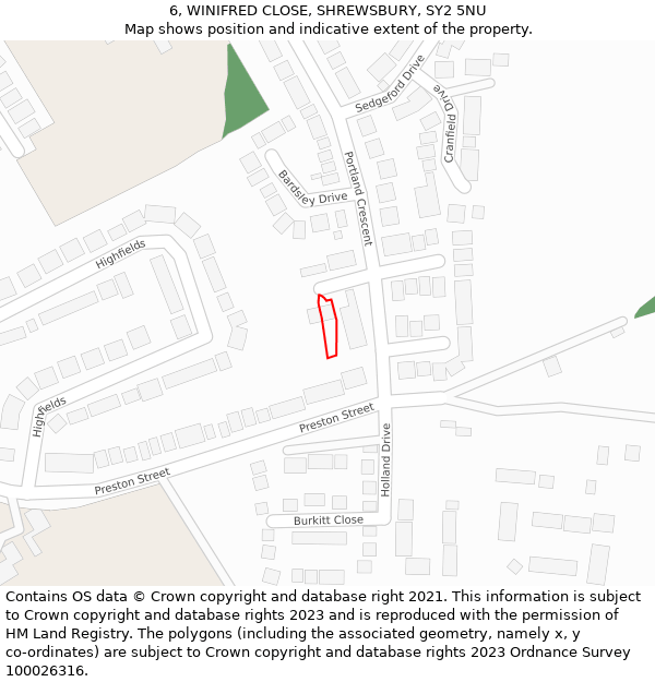 6, WINIFRED CLOSE, SHREWSBURY, SY2 5NU: Location map and indicative extent of plot