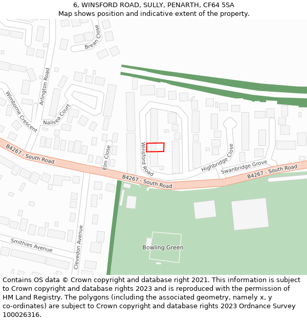 6, WINSFORD ROAD, SULLY, PENARTH, CF64 5SA: Location map and indicative extent of plot