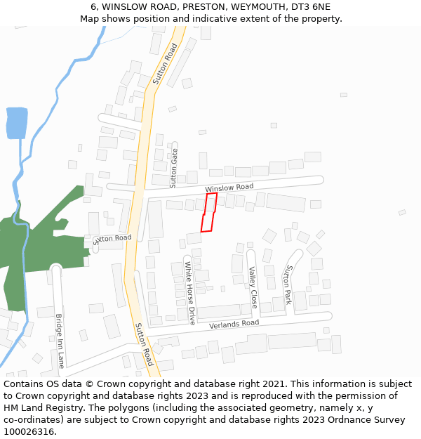 6, WINSLOW ROAD, PRESTON, WEYMOUTH, DT3 6NE: Location map and indicative extent of plot