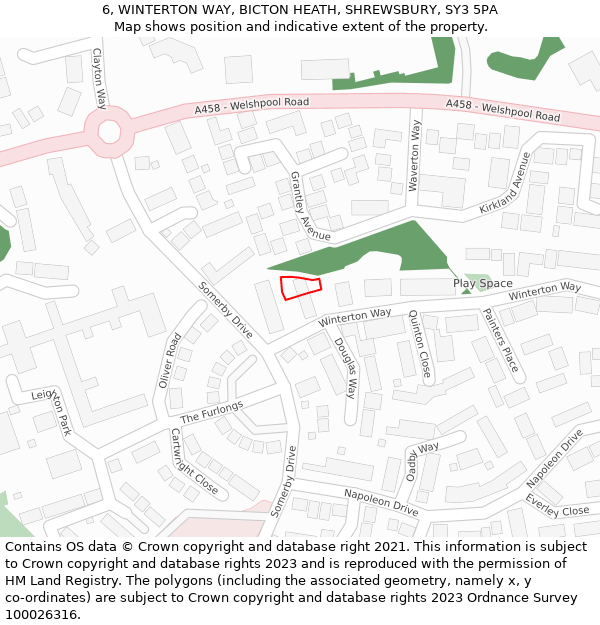 6, WINTERTON WAY, BICTON HEATH, SHREWSBURY, SY3 5PA: Location map and indicative extent of plot