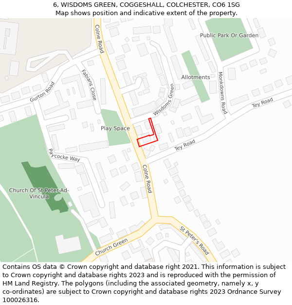 6, WISDOMS GREEN, COGGESHALL, COLCHESTER, CO6 1SG: Location map and indicative extent of plot