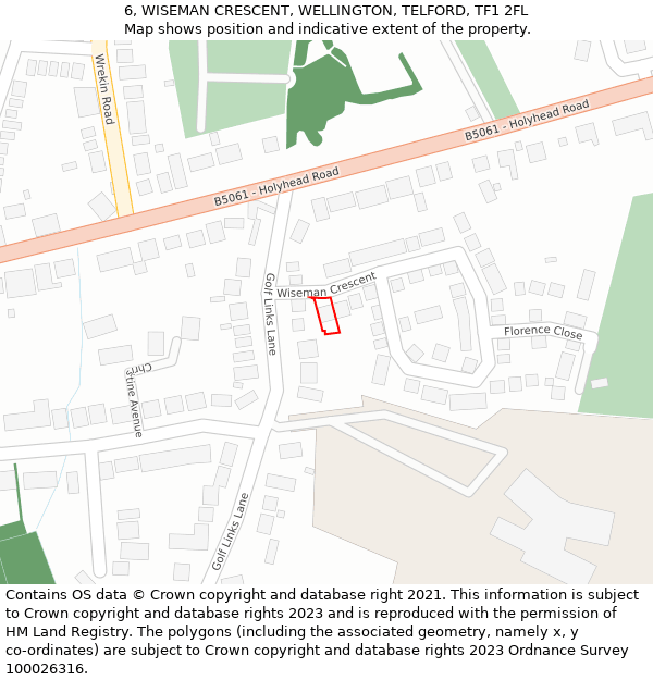 6, WISEMAN CRESCENT, WELLINGTON, TELFORD, TF1 2FL: Location map and indicative extent of plot