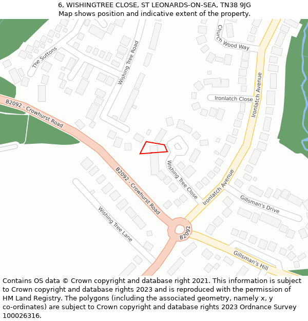 6, WISHINGTREE CLOSE, ST LEONARDS-ON-SEA, TN38 9JG: Location map and indicative extent of plot