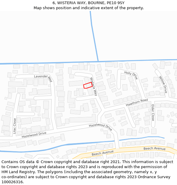 6, WISTERIA WAY, BOURNE, PE10 9SY: Location map and indicative extent of plot