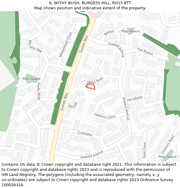 6, WITHY BUSH, BURGESS HILL, RH15 8TT: Location map and indicative extent of plot