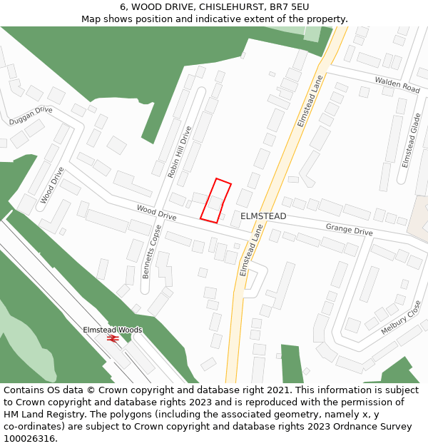6, WOOD DRIVE, CHISLEHURST, BR7 5EU: Location map and indicative extent of plot