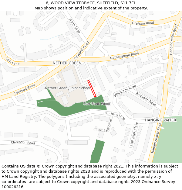 6, WOOD VIEW TERRACE, SHEFFIELD, S11 7EL: Location map and indicative extent of plot