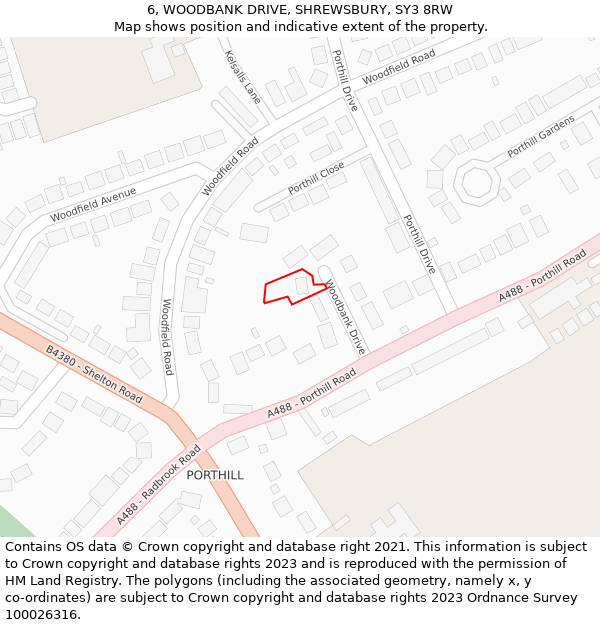 6, WOODBANK DRIVE, SHREWSBURY, SY3 8RW: Location map and indicative extent of plot