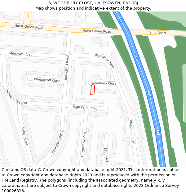 6, WOODBURY CLOSE, HALESOWEN, B62 9RJ: Location map and indicative extent of plot