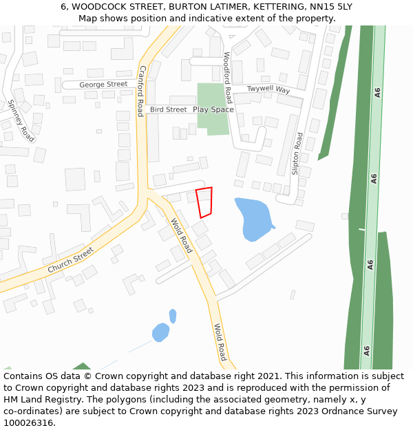 6, WOODCOCK STREET, BURTON LATIMER, KETTERING, NN15 5LY: Location map and indicative extent of plot