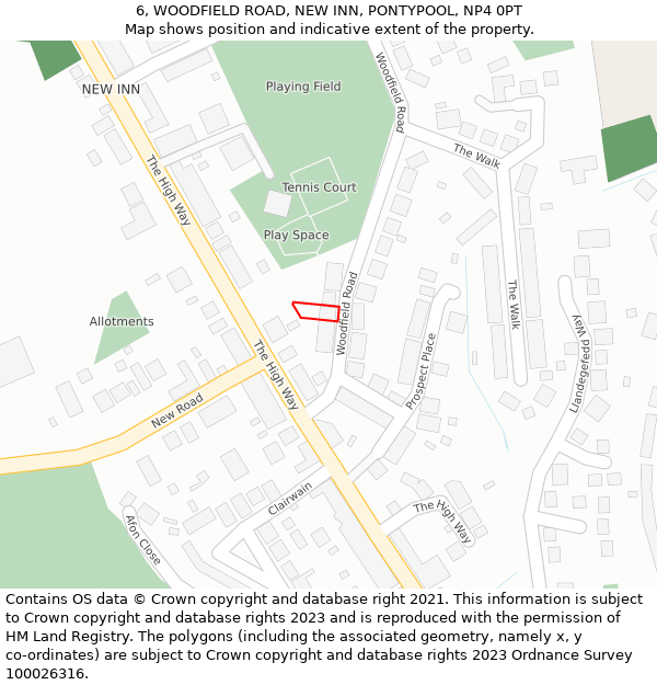 6, WOODFIELD ROAD, NEW INN, PONTYPOOL, NP4 0PT: Location map and indicative extent of plot