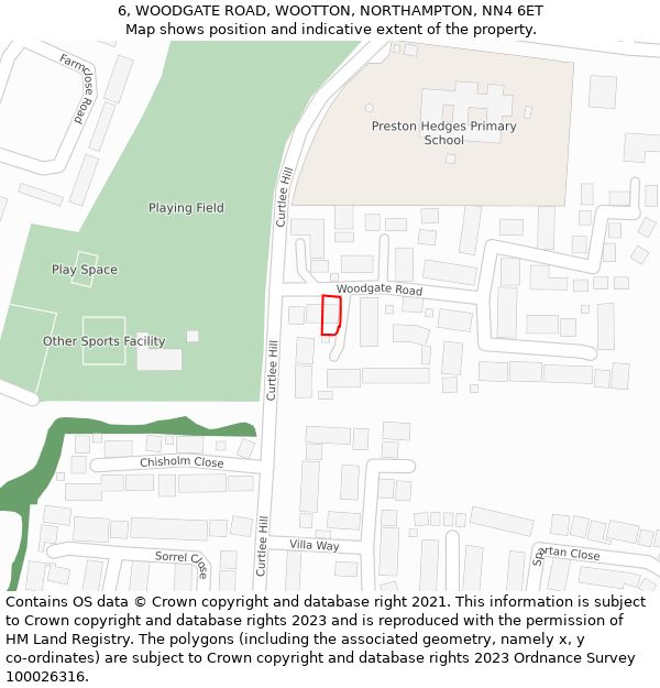 6, WOODGATE ROAD, WOOTTON, NORTHAMPTON, NN4 6ET: Location map and indicative extent of plot