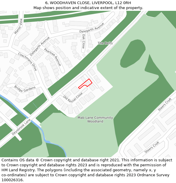 6, WOODHAVEN CLOSE, LIVERPOOL, L12 0RH: Location map and indicative extent of plot