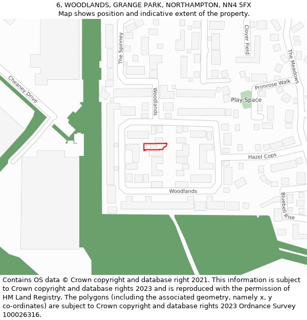 6, WOODLANDS, GRANGE PARK, NORTHAMPTON, NN4 5FX: Location map and indicative extent of plot