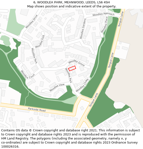 6, WOODLEA PARK, MEANWOOD, LEEDS, LS6 4SH: Location map and indicative extent of plot