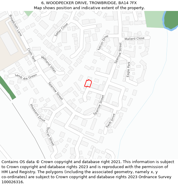 6, WOODPECKER DRIVE, TROWBRIDGE, BA14 7FX: Location map and indicative extent of plot